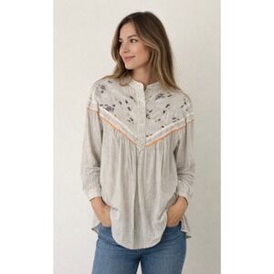 BOHO FREEPeople XS Striped Floral Sheer Yoke Blouse Gray Cream
Whimsical Fairy